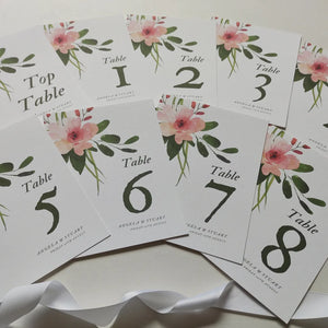 Pink Posy Table Numbers