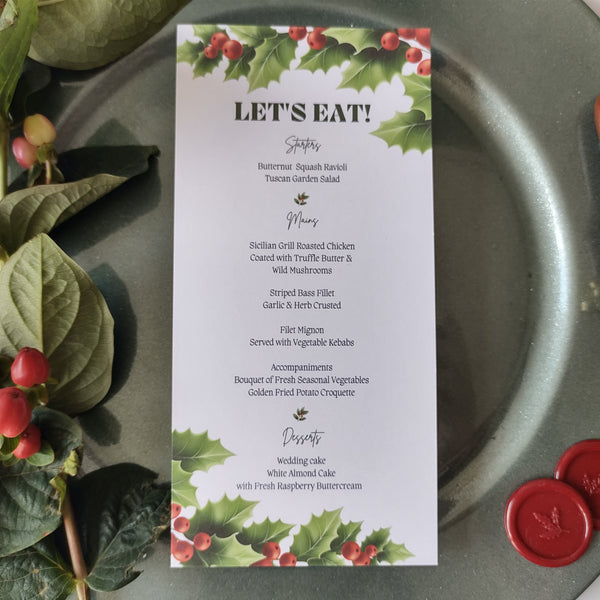 Holly Meal Menu