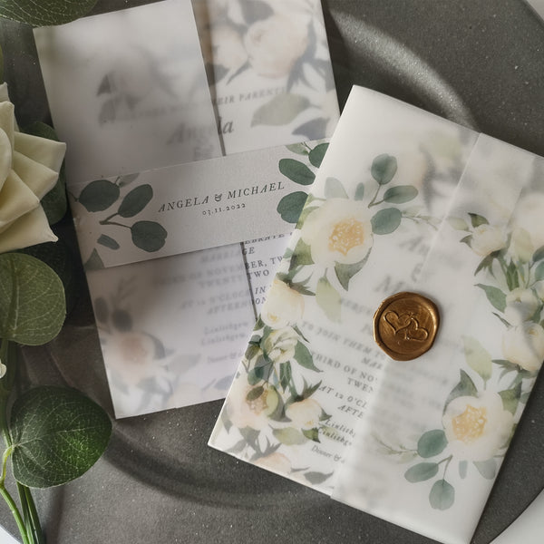 Eucalyptus Greenery Leaves Printed Vellum Jackets for 5x7 