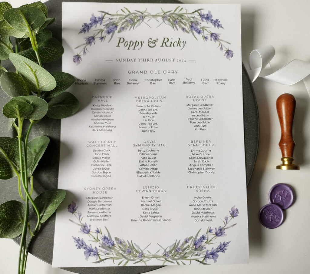 Lavender Seating Chart Joy Wedding Stationery lavender-seating-chart-joy-wedding-stationery