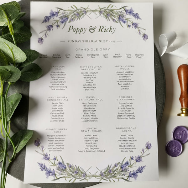 Lavender Seating Chart