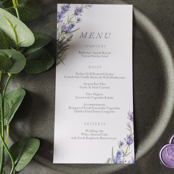 Lavender Meal Menu
