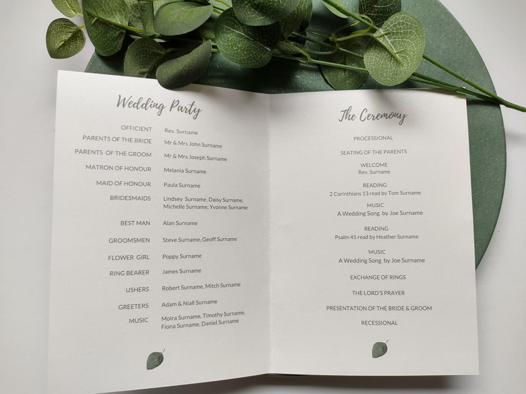 Eucalyptus Wreath Order Of Service Booklet