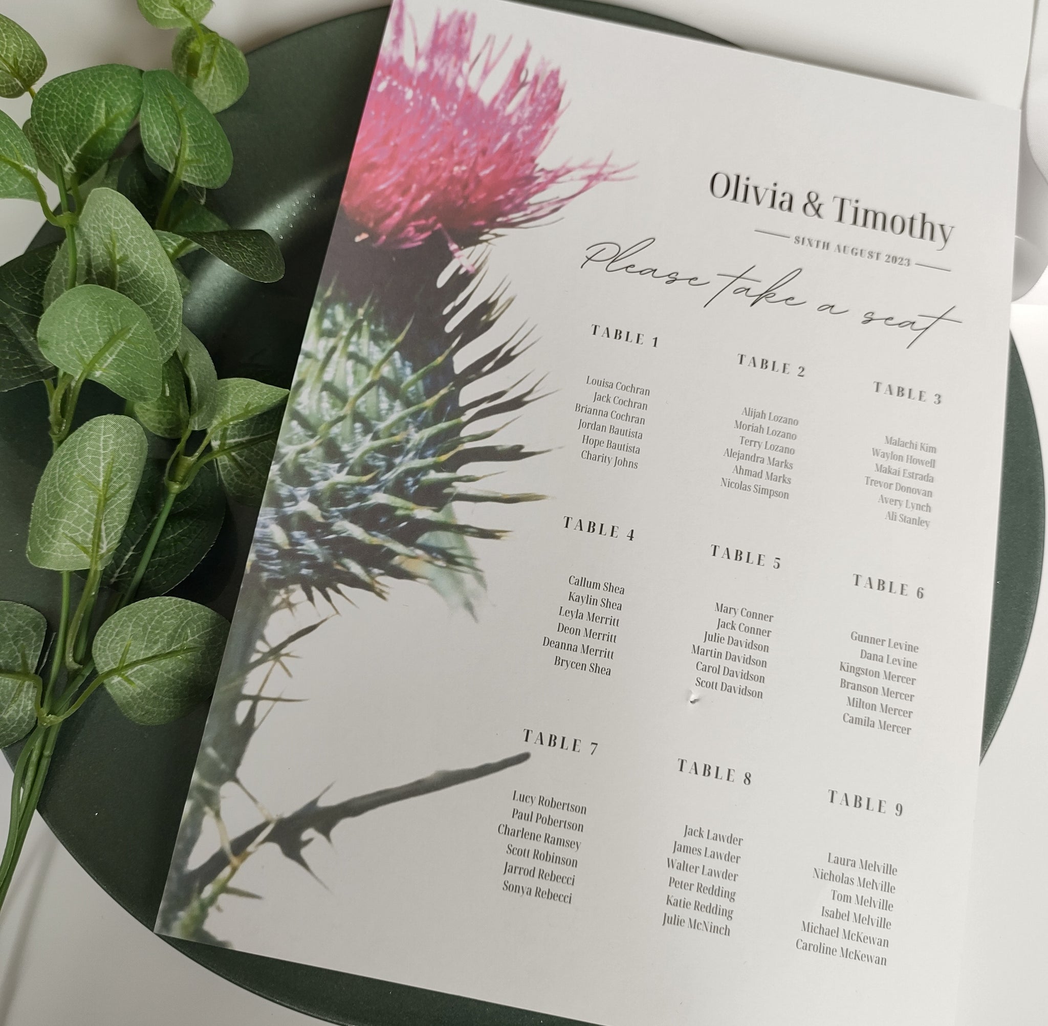 Seating Chart Joy Wedding Stationery