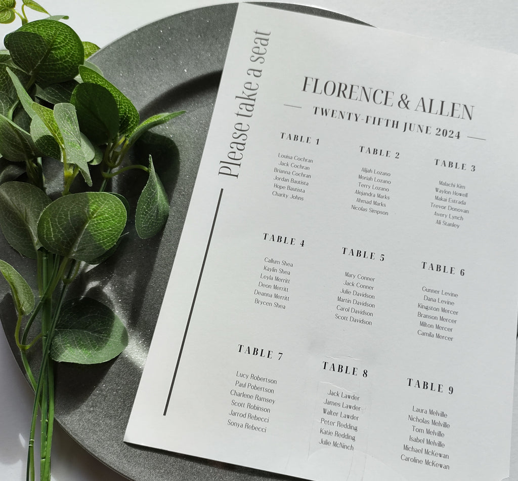 Florence Seating Chart Joy Wedding Stationery