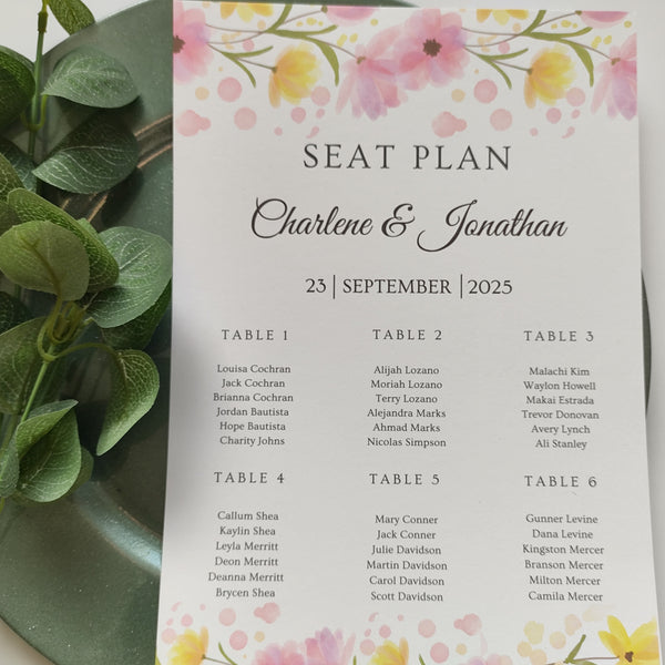 Seating Chart Joy Wedding Stationery