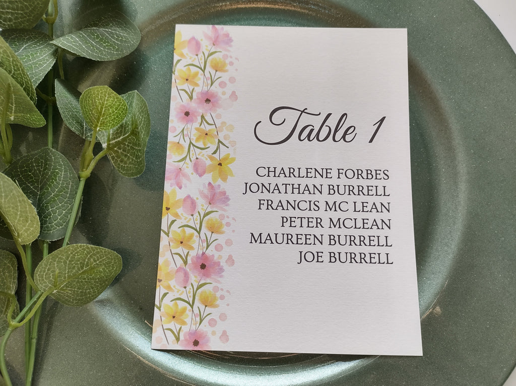 Spring Blossom Numbers and Names – Joy Wedding Stationery