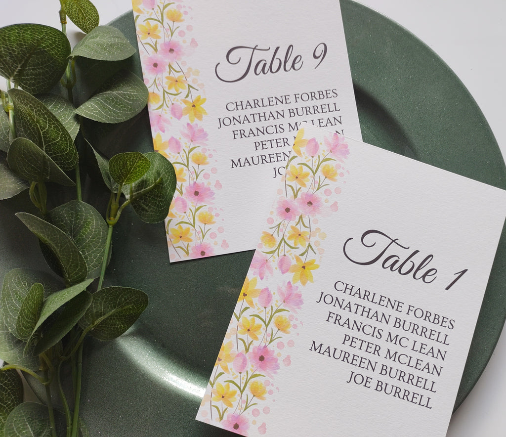 Spring Blossom Numbers and Names – Joy Wedding Stationery