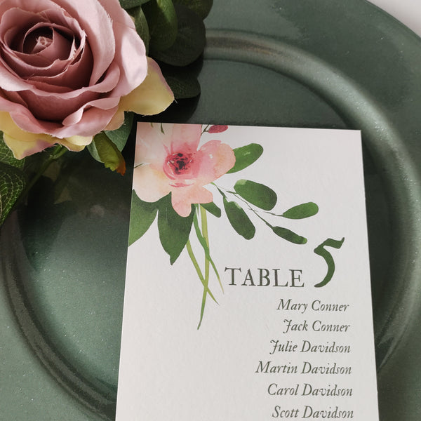 Pink Posy Table Numbers and Names