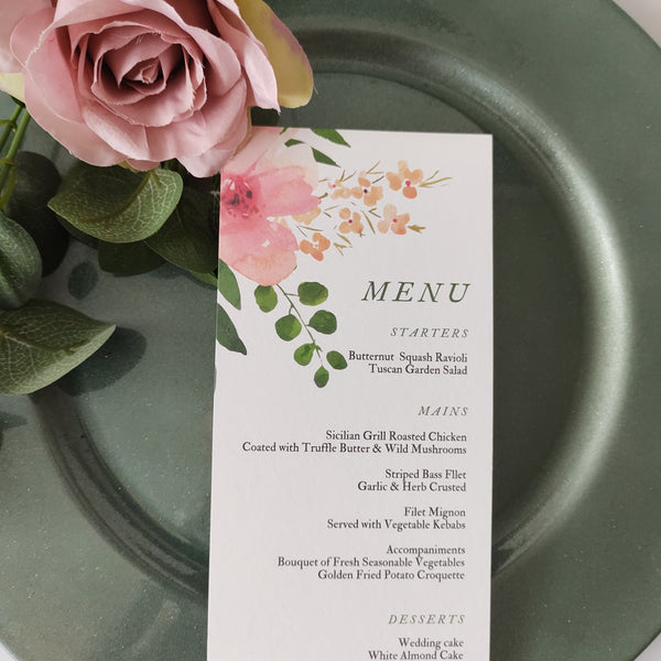 Pink Posy Meal Menu