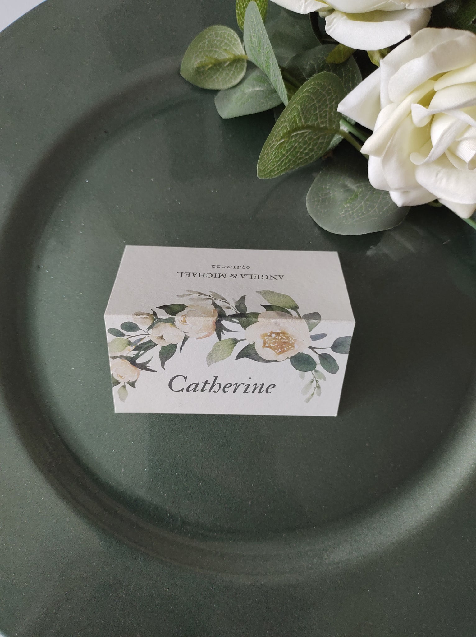 White Floral Place Cards