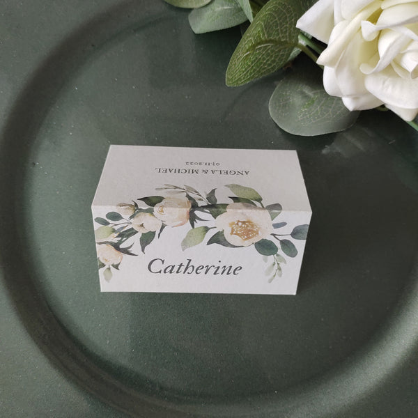 White Floral Place Cards