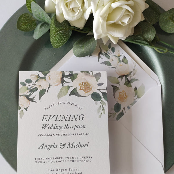 White Floral Evening Invitation
