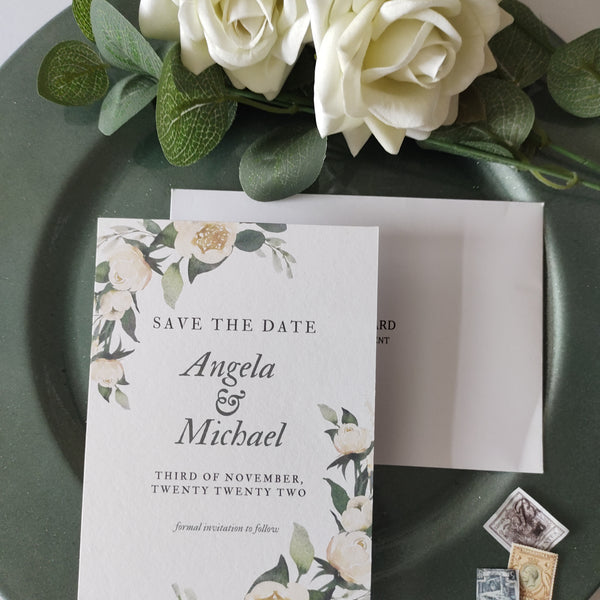 White Floral Save The Date