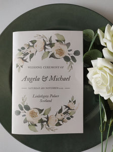 White Floral Order Of Service Booklet
