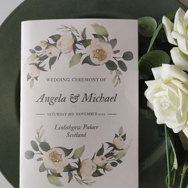 White Floral Order Of Service Booklet